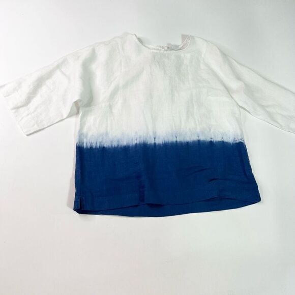 Pure Jill Blouse Women's Small Blue & White Linen Back Keyhole Dip Dyed Top - Picture 1 of 11